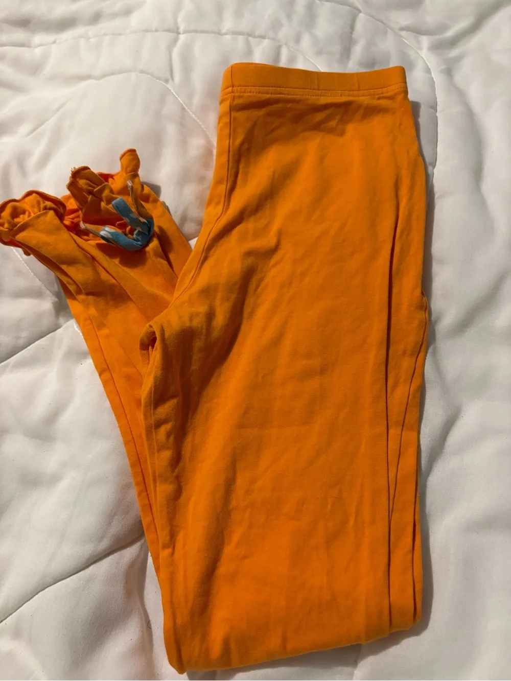 Eleanor Rose Blue Pumpkin Print Dress with Orange Leggings